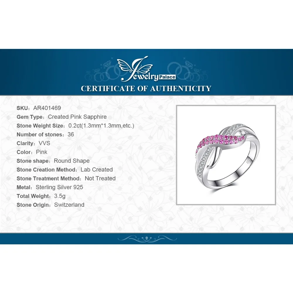 JewelryPalace Бесконечность создан кольцо с розовым сапфиром 925 пробы Серебряные