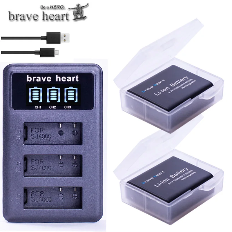 2battery and1charger 3,7 v 1050mAh батарея SJ4000 Батарея SJ5000 SJ6000, Wi-Fi+ ЖК-дисплей 3 лота usb зарядное устройство для спортивной экшн-камеры SJCAM sj 4000 5000 6000 7000 8000 sj9000 M10 - Цвет: 2battery and1charger