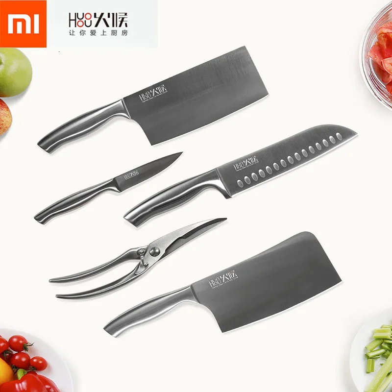 Silver Xiaomi нож из нержавеющей стали Лезвия Костюм кухня высокого цвета значения, прилипающий нож разделки с Рабочий Фартук набор 6 шт - Цвет: Silver