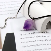 fashion natural purple stone pendant necklace black leather rope chain necklace for women men chain necklace charm jewelry gifts