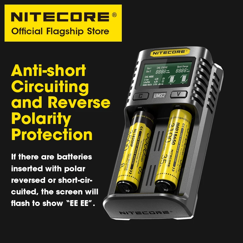 Интеллектуальное зарядное устройство NITECORE UMS2 с двумя слотами USB QC Быстрая
