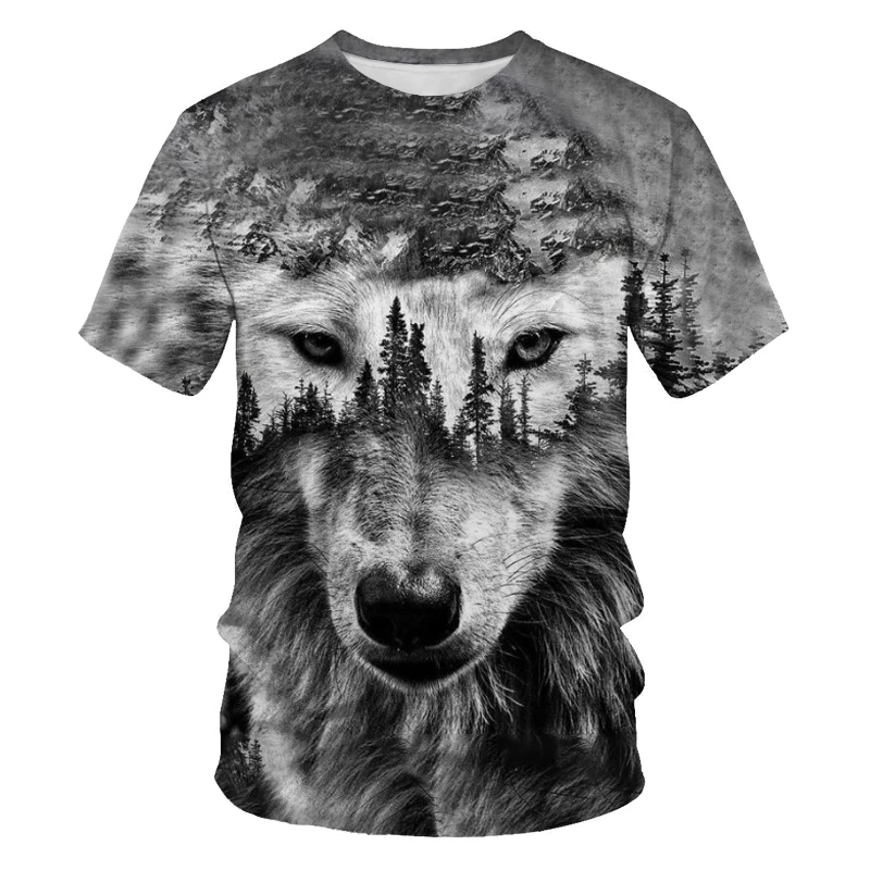 

20213D printed short-sleeved men and women outdoor daily fox wolf casual comfortable sports O-neck T-shirt 3D