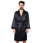 Халат-кимоно Мужской Шелковый, тонкая атласная одежда для сна с длинным рукавом, халаты с поясом, большие размеры 5xl, черный цвет