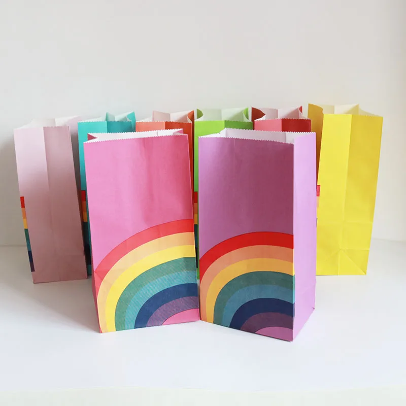 Kraft Paper Rainbow Food Bags Treat Kids Birthday Cookie Bag Rainbow Bag Christmas Party Supplies 40pcs/lot