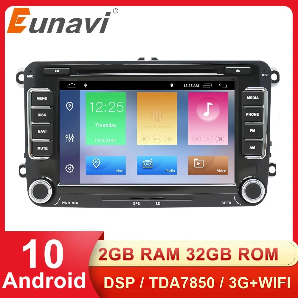 Eunavi 2 Din Android автомобильный мультимедийный плеер GPS для Volkswagen VW Passat B5 B6 CC Polo GOLF 5 6 Touran