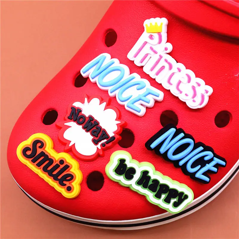1pcs Crock Charms Accessories Custom Cartoon PVC Shoe Croc Buttons Sandals Charm Decoration Smile Noice Be Happy Free Shipping