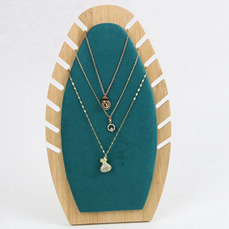 

2Pcs Bamboo Wood Jewelry Display Stand Necklace Showcase Holder Pendant Long Chain Hanging Organizer Rings Board