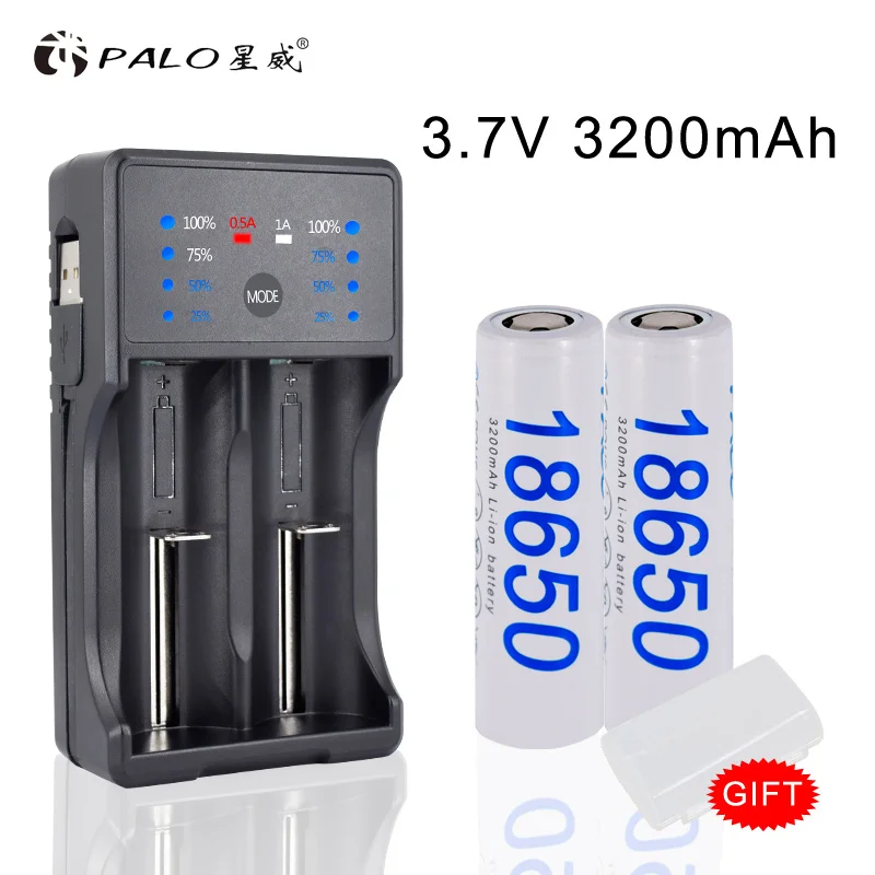 2PCS 18650 3,7 v перезаряжаемая батарея reachargeable батареи 3200mah литий-ионная 18650 батарея со светодиодным зарядным устройством для AA AAA 18650 Flahlight - Цвет: 2PCS