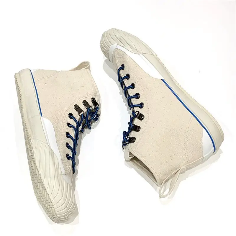 

Quality Beige Canvas Shoes Men High Top Sneakers Vulcanize Canvas Shoes Flats 2021 Spring New Male Faashion Sneakers
