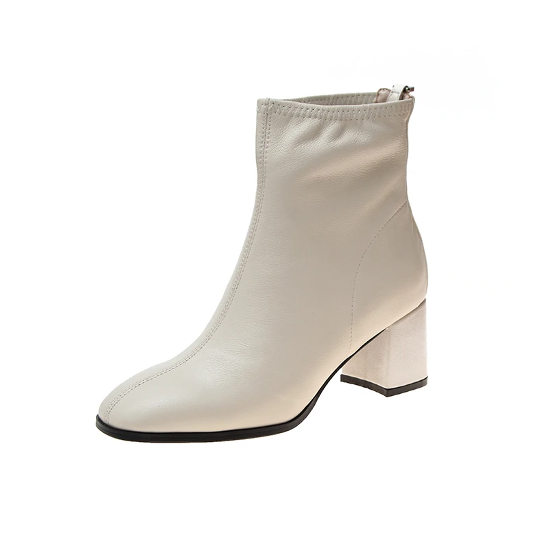 2019 г. Осенние бежевые черные кожаные ботинки женские модные пикантные ботильоны