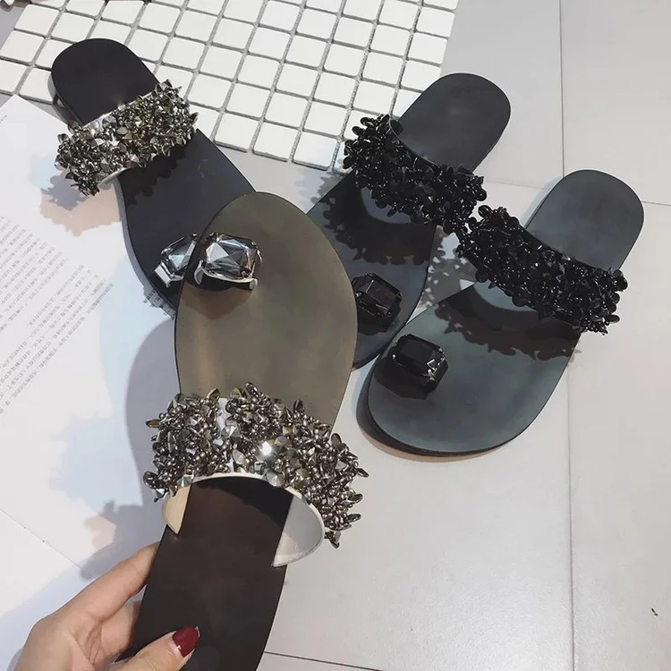 

Woman Slippers New Summer Women Concise Flat with Open Toe Casual Shoes Woman Fashion Non-slip Crystal Slides Zapatos Mujer E802