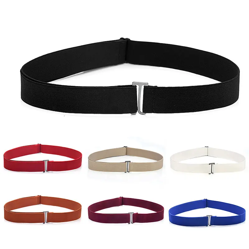 

11 Colors Women's Adjustable Size Slim Elastic Flat Buckle Invisible Belt Seamless Jeans Belt All-match Fashion