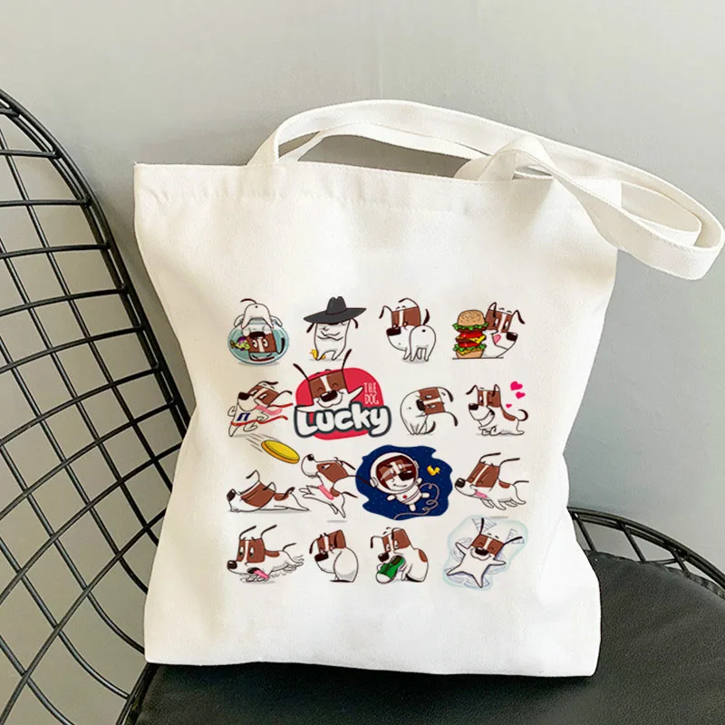 

Anime Tote Bag Sac Shopping Beach Bags Women Large Eco French Bulldog Crochet for Summer Shoppers With Beige Cloth