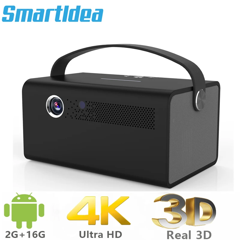 Smartldea New 4K 3D V7 projector android wifi bluetooth proyector portable home smart beamer Build in speaker with Zoom HDMI USB