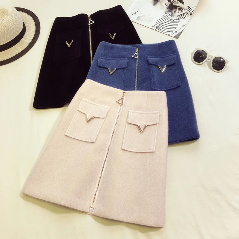 Женская юбка пачка трапециевидной формы с карманами на молнии длиной выше колена