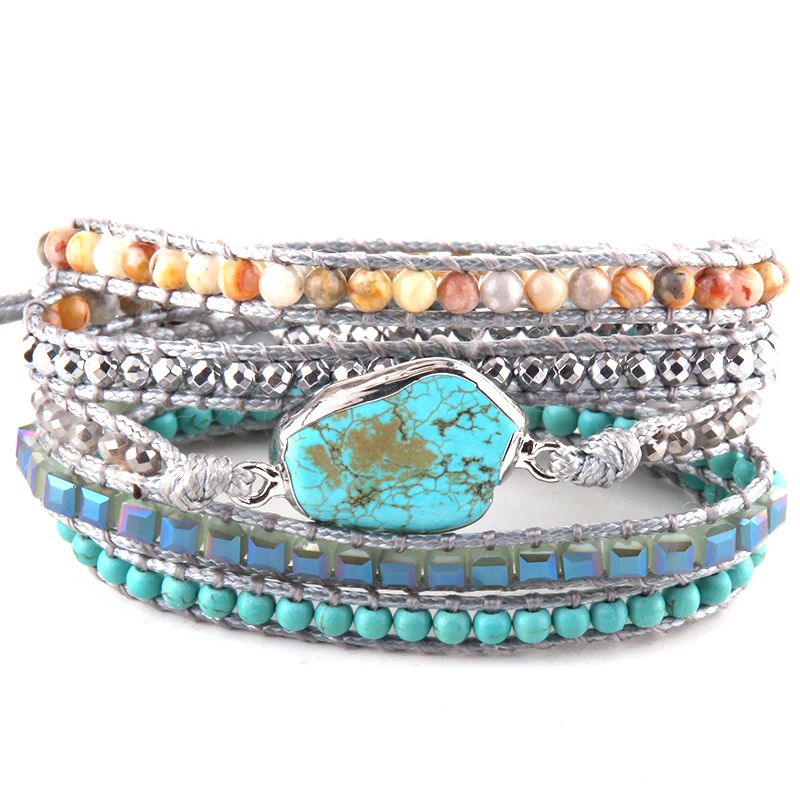 

MOODPC Fashion Women Beaded bracelet Handmade Mixed Turq Stones Crystal Stone Charm 5 Strands Wrap Bracelets DropShippers