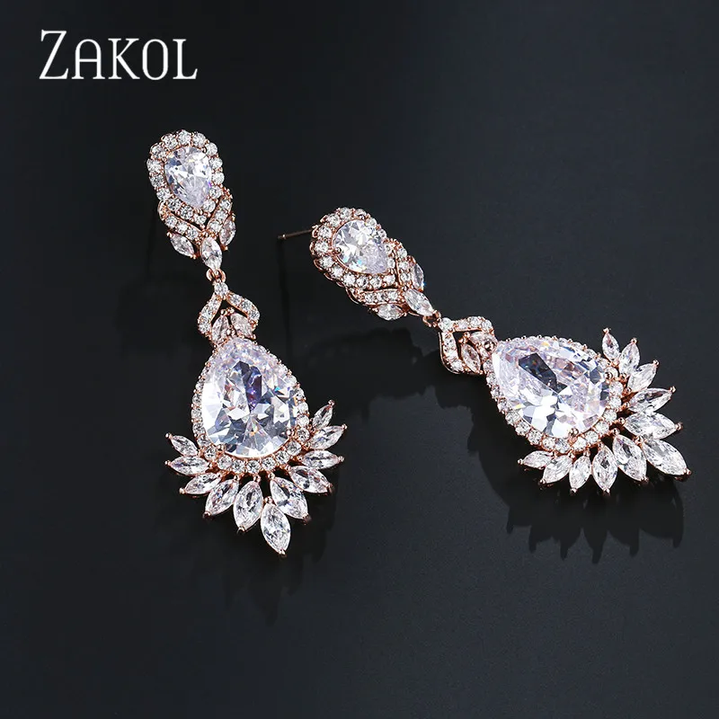 ZAKOL высокое качество кубического циркония цвета розового золота большие длинные