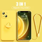 Чехол для iPhone 12, 13 Pro Max, Mini, 11 Pro, XR, X, S Max, 7, 8 Plus, SE 2020, из жидкого силикона, с магнитным кольцом-держателем