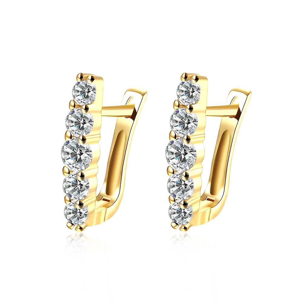 

ZEMIOR Fashion Gold Color Stud Earrings For Women Full 5A Clear Cubic Zirconia U Shape Earring Engagement Hot Sale Jewelry Gift