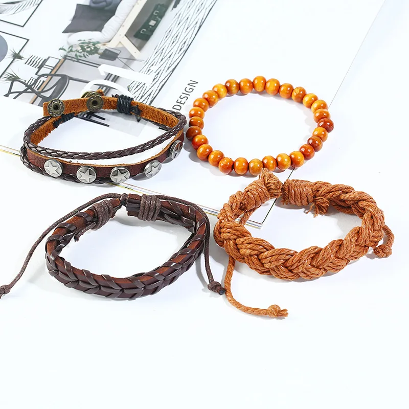 Набор браслетов из натуральной кожи очаровательные браслеты со звездами и