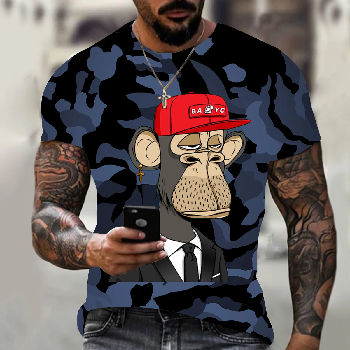 

2021Summer New Handsome Men's High-Quality T-Shirt Funny Design 3D Cartoon Boring Ape Print Male Shirt T-Shirt Cool Male T-Shirt