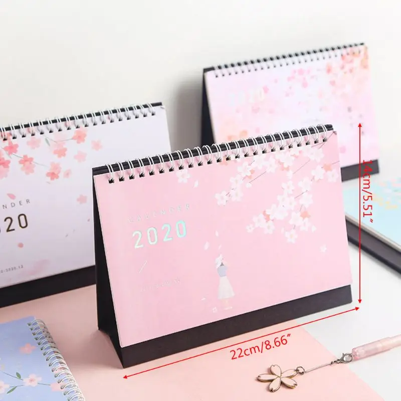 

Beautiful Cherry Pattern Standing Paper 2020 Double Coil Calendar Memo Daily Schedule Table Planner Yearly Agenda Desk Organizer