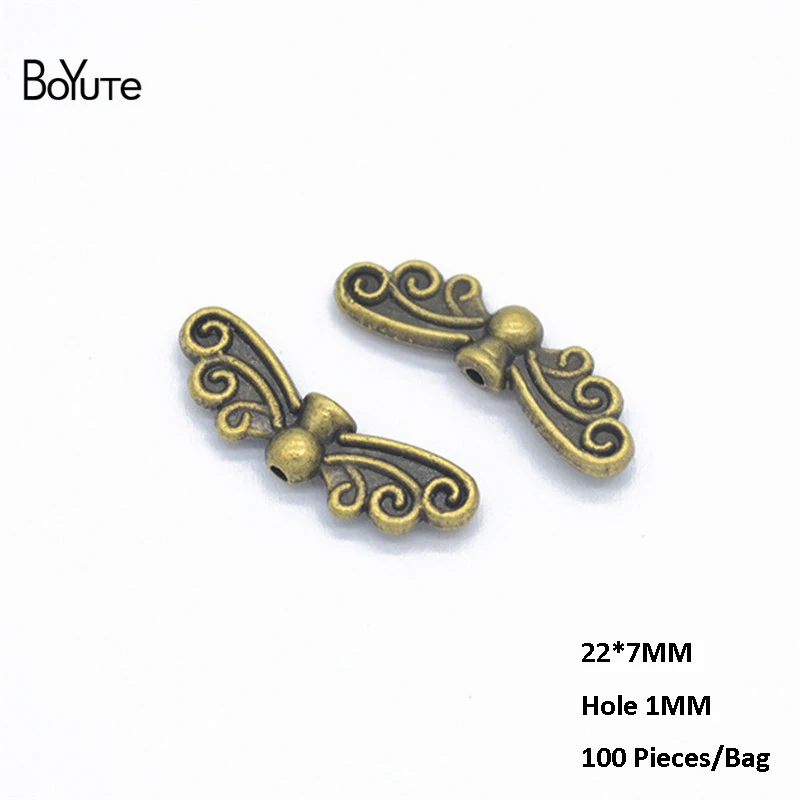 Beads 2-Anti-Bronze BoYuTe(100 шт./лот) 31*8 мм с 1 мм отверстием металлический сплав Ангела крыло бусины Diy ручной работы ювелирные аксессуары оптом - Цвет: Beads 2-Anti-Bronze