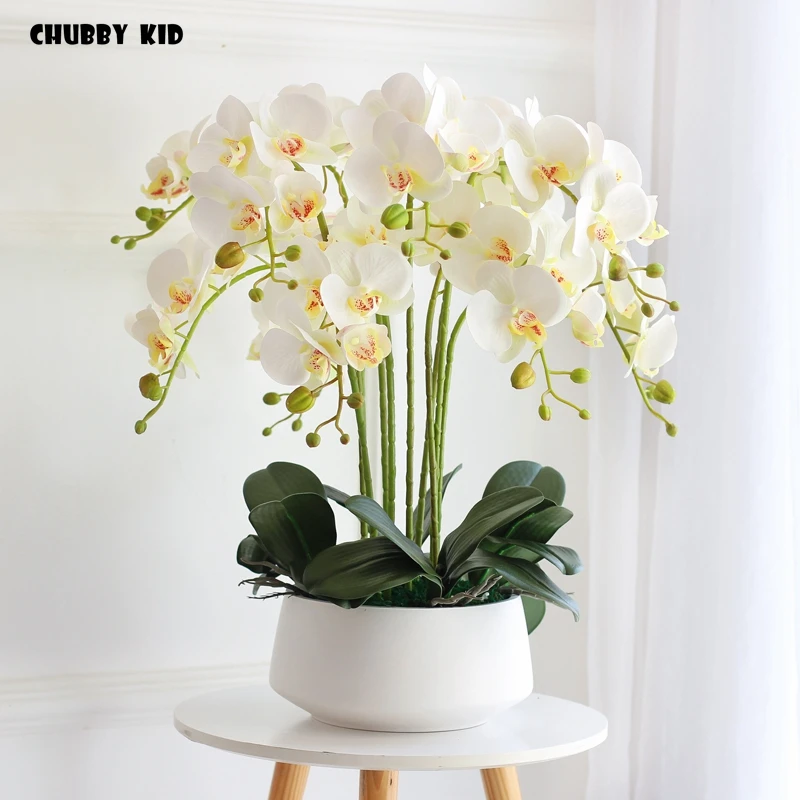Koop 3D Hoge Simulatie Phalaenopsis Ikebana Grote Kunstmatige Orchidee Bloemstukken Latex Orchidee Sierteelt Pot Cultuur Pak