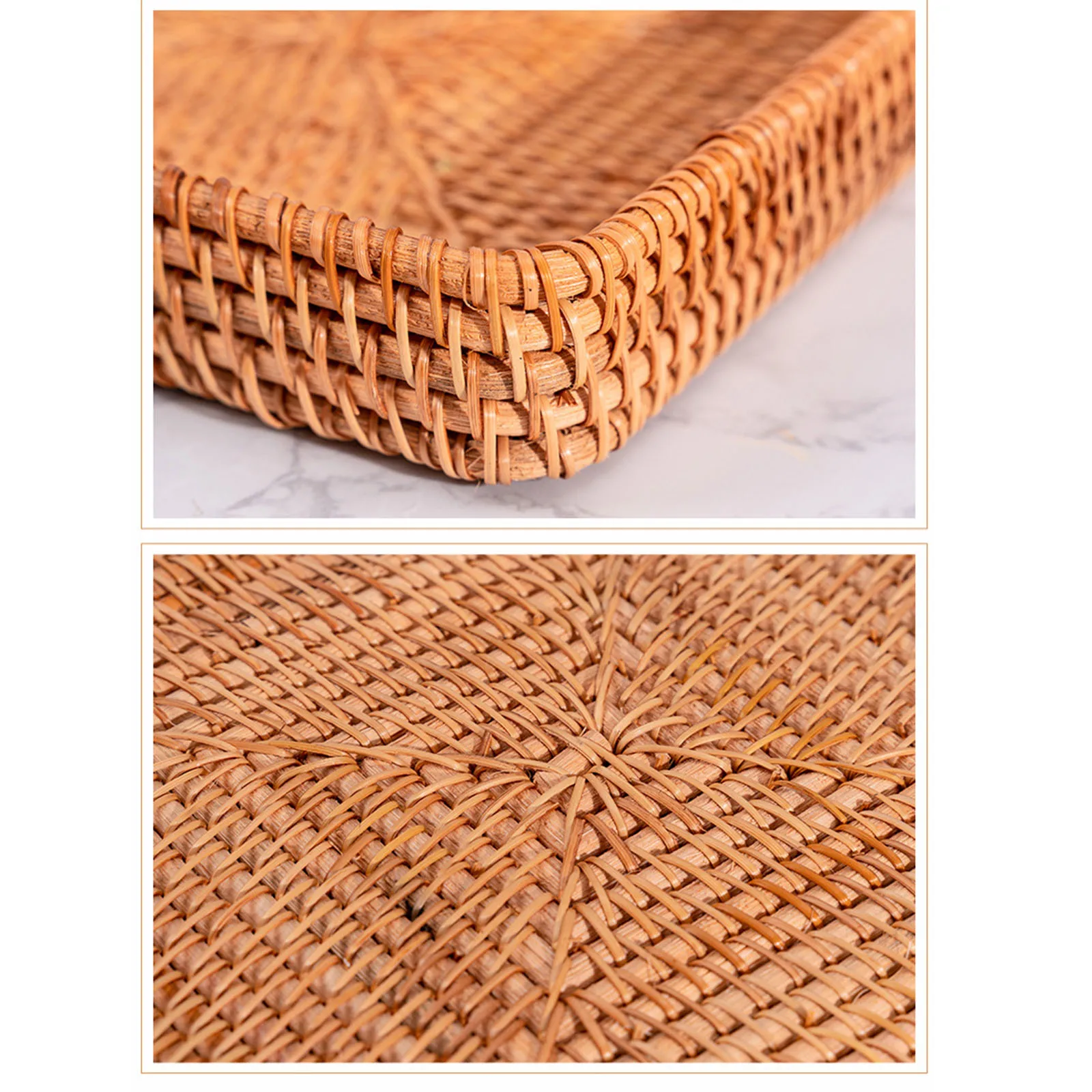 

Woven Basket Food Tray Rattan Home Kitchen Party Table Manual Snack Serving Bowl