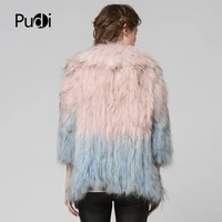 CT7044 Women New Knitted Real Raccoon Fur Coat Full Sleeve Genuine Winter Fur Brand New Style Jacket Gradient Color