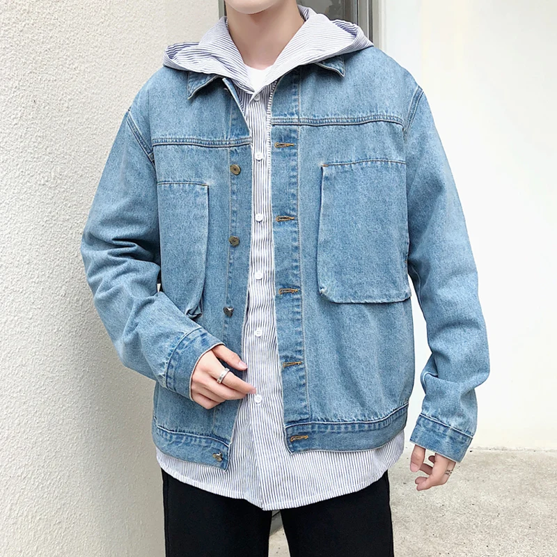 

Мужская джинсовая куртка, синяя Молодежная куртка большого размера, осень 2019