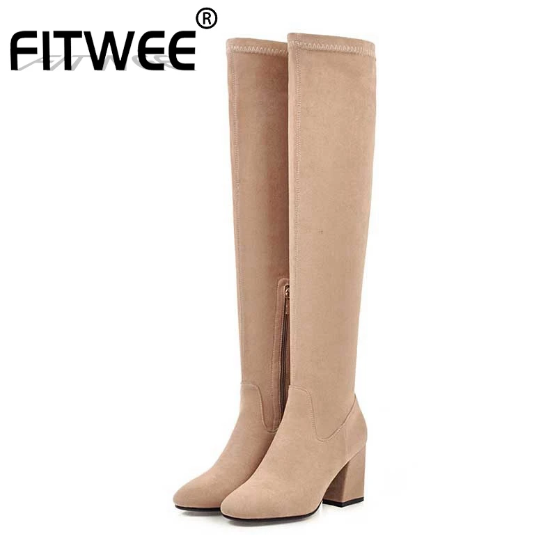 FITWEE 4 Цвета Размеры Большие размеры 33 46 женские зимние сапоги выше колена на