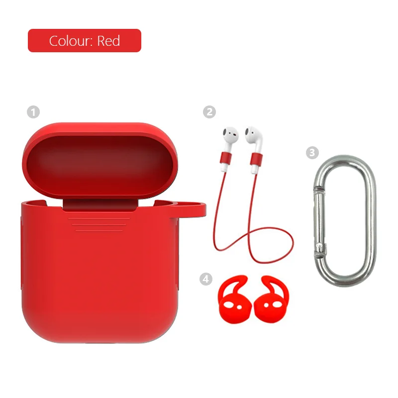 4in1-Red Мягкий силиконовый чехол 4 шт. в комплекте для Apple гарнитура для Airpods чехол s для Apple Airpods противоударный чехол для Air Pods защитный чехол - Цвет: 4in1-Red