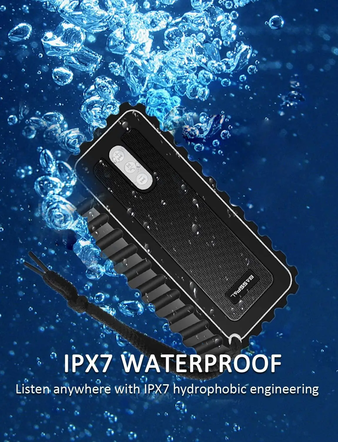 Bluetooth Колонка BassPal s IPX7 водонепроницаемы переносной динамик с радио Беспроводная