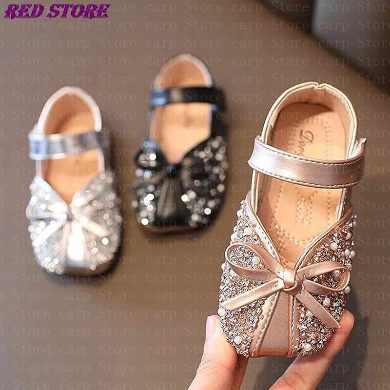 

Демисезонные туфли принцессы для девочек, блестящие свадебные туфли, танцевальные туфли для невесты с кристаллами для маленьких девочек, м...