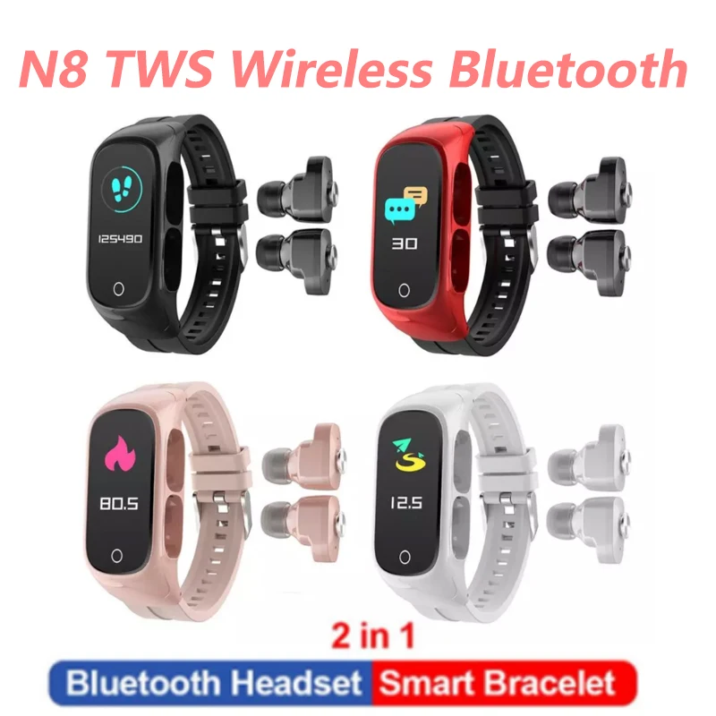 

N8 умные часы 2 в 1, Многофункциональные Беспроводные TWS Bluetooth наушники, браслет, фитнес-трекер, браслет, гарнитура для мужчин и женщин