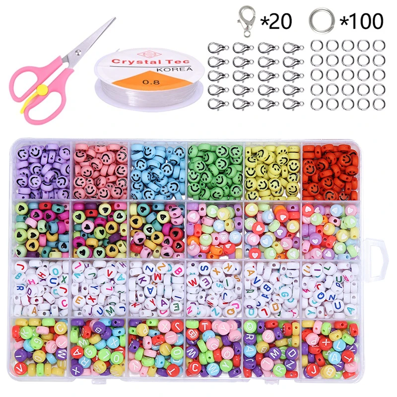 Round Acrylic Letter Glass Seed Beads Set For Bracelet Jewelry Making Bulk Needlework DIY Accessories Plastic Alphabet Bead Kits