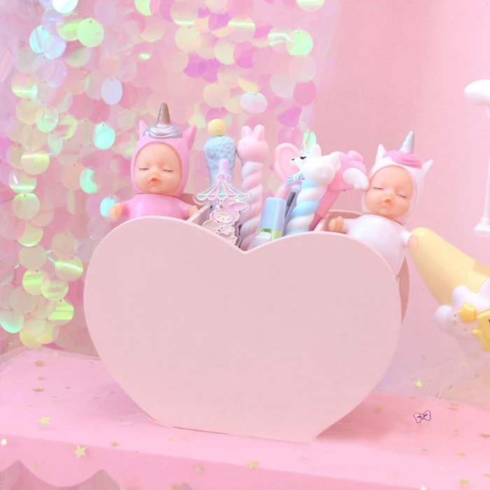 1 шт. милая розовая любовь настольная Kawaii коробка для хранения кистей макияжа
