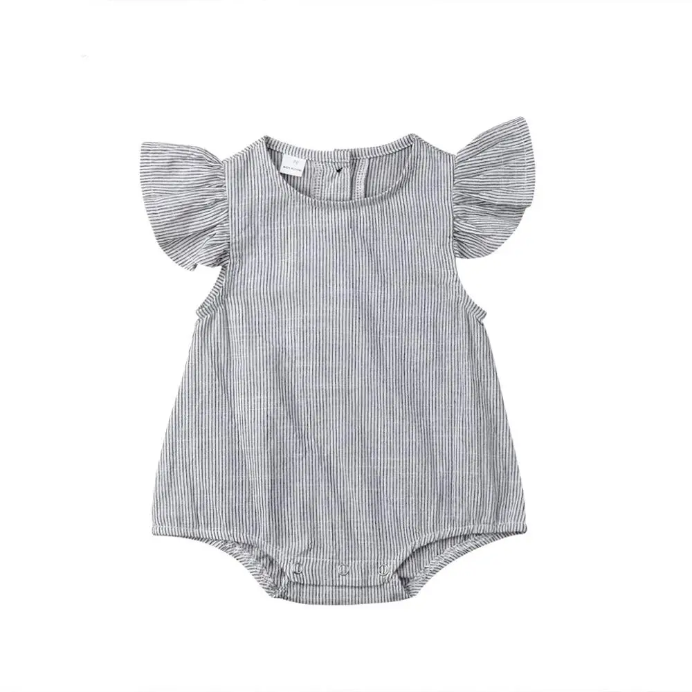 

Newborn Infant Kids Baby Girl Boy Romper Petal Sleeveless Striped Cotton Jumpsuit Playsuit Summer Clothes 0-18M