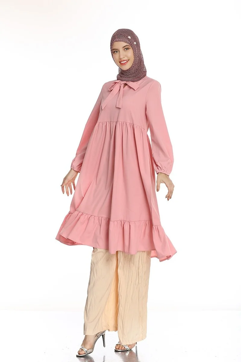 

Donsignet New Muslim Set Solid-color Wide-legged Pants Set Middle East Dubai Abaya Turkey Muslim Fashion Homewear Women Sets