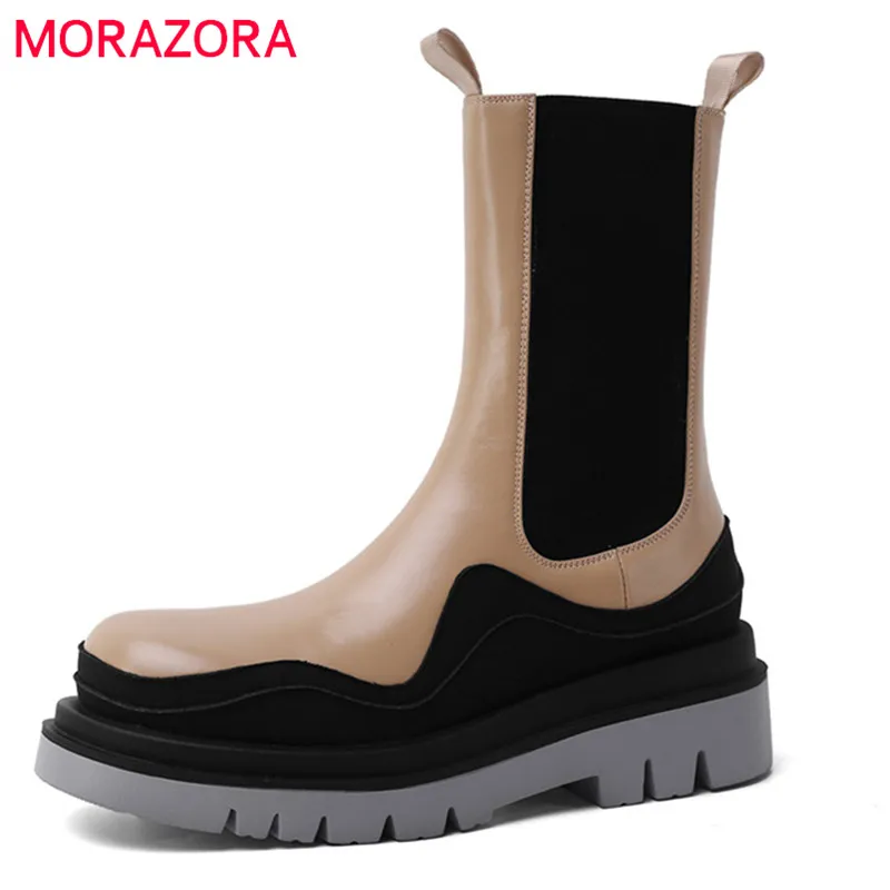 

Женские ковбойские ботинки челси MORAZORA, черные ковбойские ботильоны из натуральной кожи на платформе, новинка осенне-зимнего сезона 2021