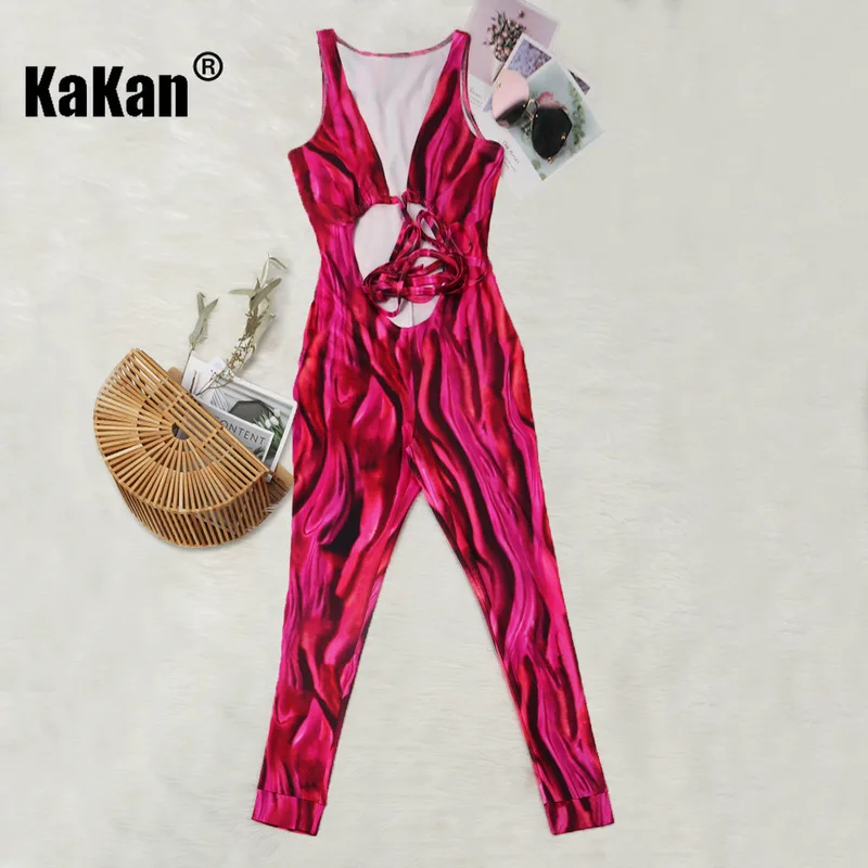 

KaKan Europe and The United States Sexy Navel Strap Slim Bodysuit 2020 Hollow Nightclub Jumpsuit