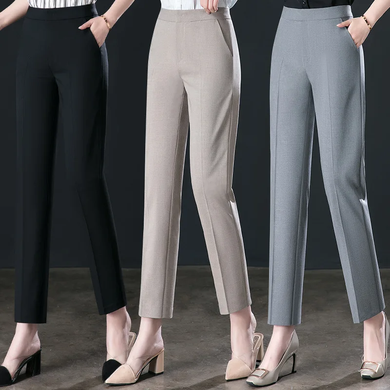 Spring and Summer New Women's Professional Trousers High Waist Casual Women's Trousers Loose Women's 9-point Straight Trousers