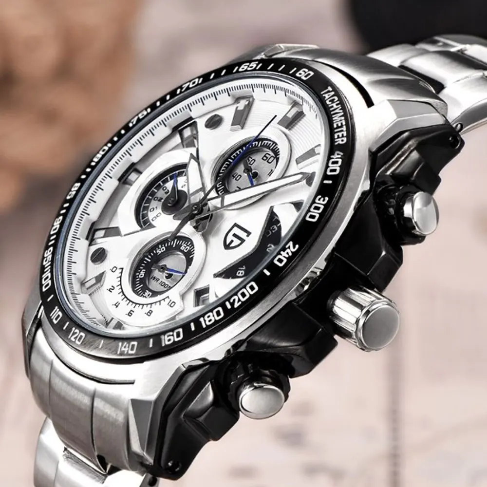 45 мм Pagani Дизайн белый циферблат Секундомер Хронограф Кварцевые спортивные часы