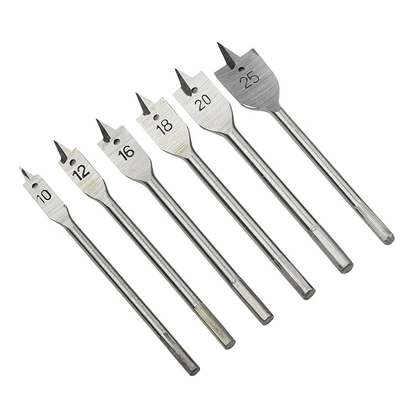 UCHEER 6pcs/set flat drill bits  3-point woodworking opener with hexagonal handle wood working tools 10-25mm
