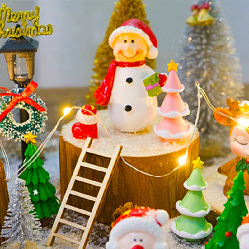 Мини Санта Клаус снеговик поезд золотой серебряный Рождественское дерево микро
