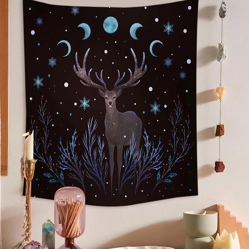 

Moon Phase Tapestry Wall Hanging Elk Botanical Celestial Floral Wall Tapestry Hippie Flower Butterfly Wall Carpets Dorm Decor