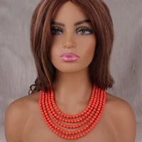 dudo 8mm round balls 5 layers nature original coral necklace set for african nigerian women 2020 new orange jewellery