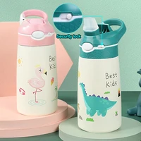 stainless steel thermos mug cup for kids children child portable cute bouncing lid keep cold warm flamingo water bottle gift