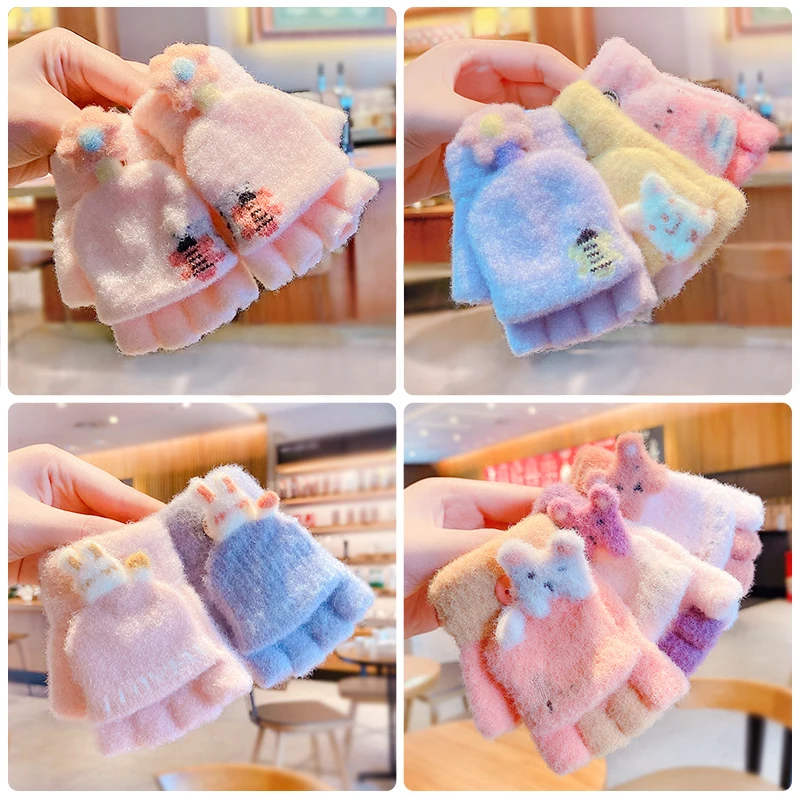 

0-5 Years Old Winter Baby Girls Cotton Outdoor Warm Gloves Boy Children Cute Cartoon Soft Five-finger Gloves Kids Lovely Gloves